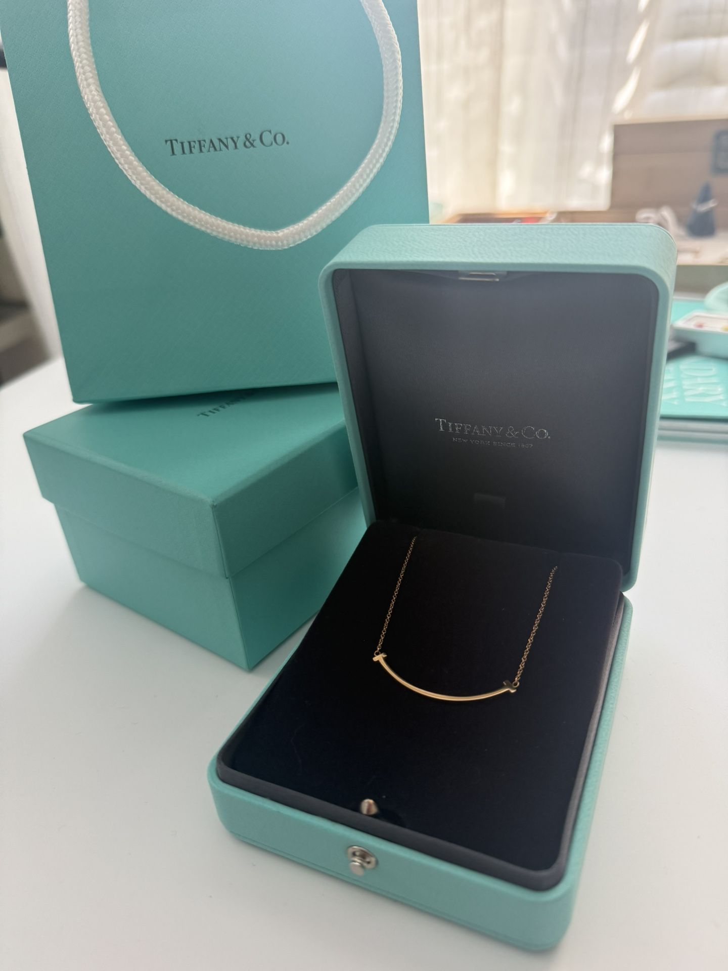 Tiffany T Smile Necklace Small Rose Gold (18K) No Stone 16-18 in Adjustable.