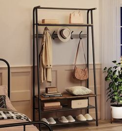 Wood Coat Rack & Shoe Storage Bench