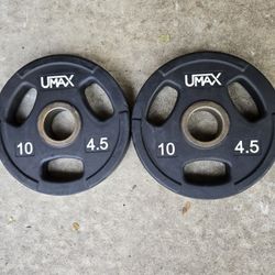 Pair Of 10lb Rubber Coated Olympic Weight Plates--