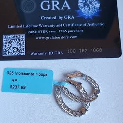 Brand New Moissanite Hoop Earrings 925 Sterling Silver 