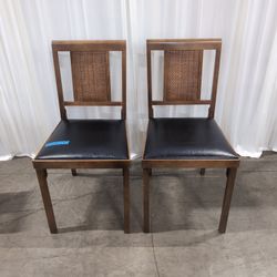Brown Wood Dining Chairs with Cane Backs