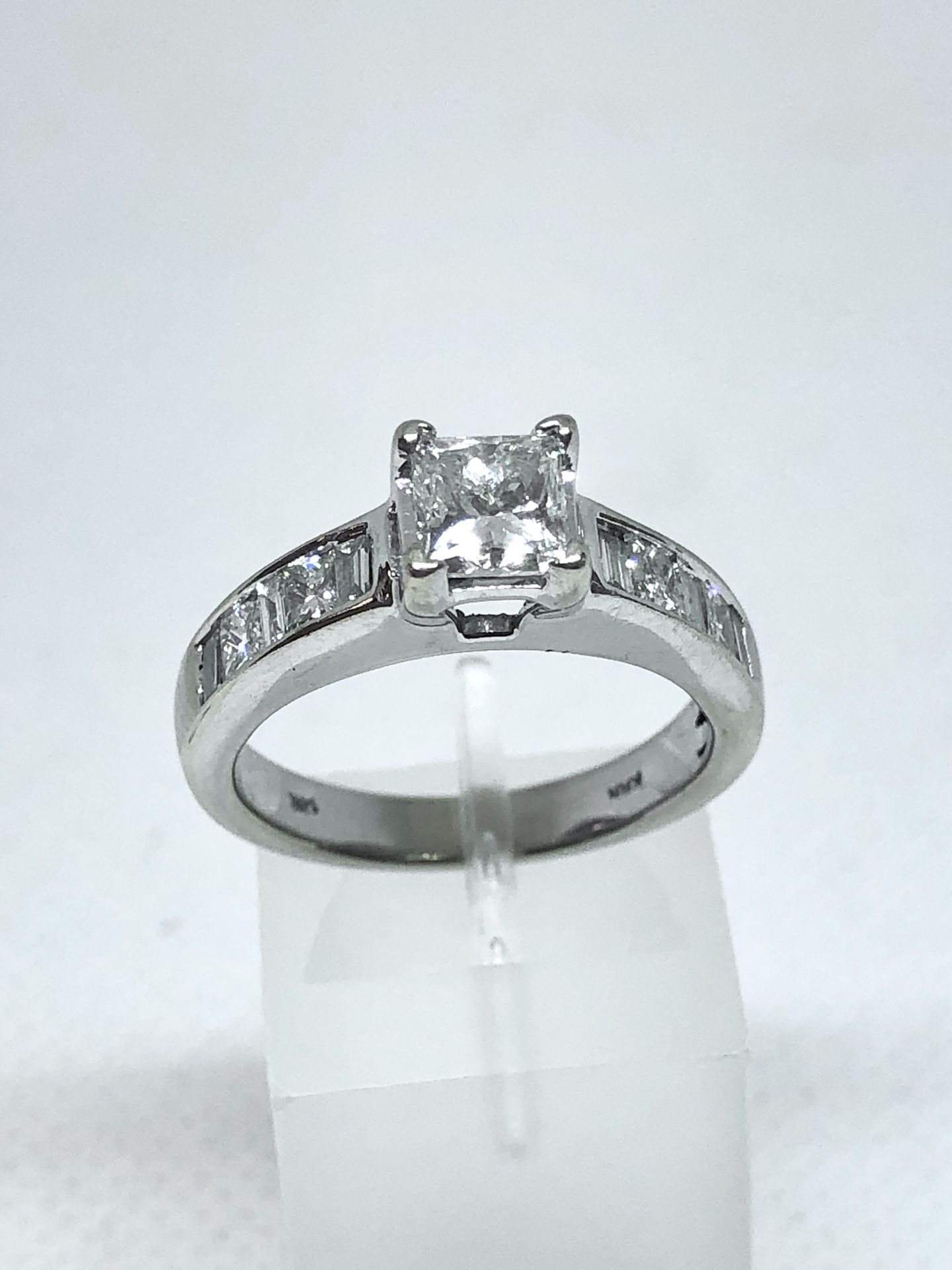 2.46 Carat Total Weight Wedding Band Set. .90 Princess Cut Center with G color and a VS2 Clarity