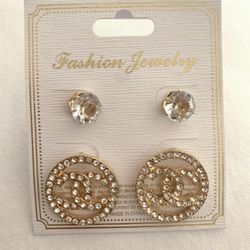 Gold And Silver Earrings With Rhinestones 