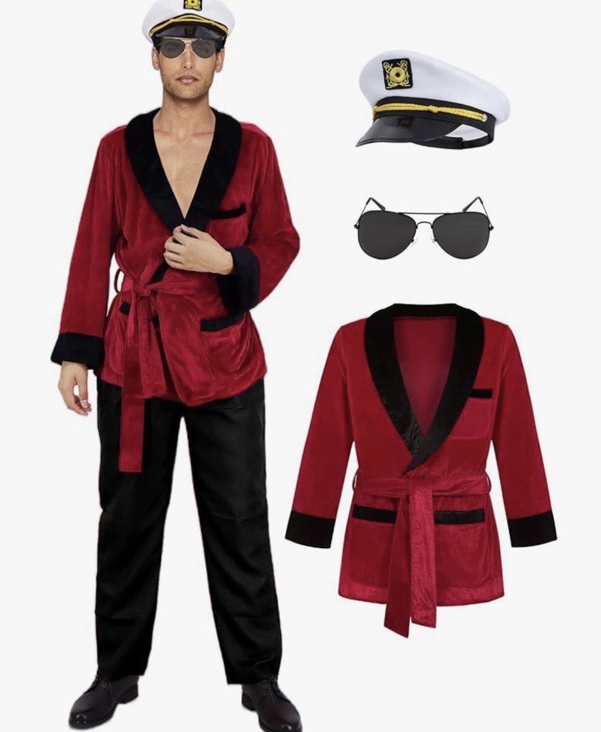 Oumbivil Red Robe Men Costume Captain Adult Women Hallowen Costumes Celebrity XL