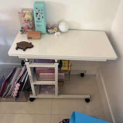 White Adjustable Rolling Desk 
