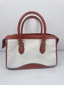 Dooney Bourke Ivory Pebbled White/Brown Grained Leather Two-Tone Bag