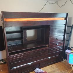 Solid Wood Bunk Bed With Trundle, Desk And Secret Compartment