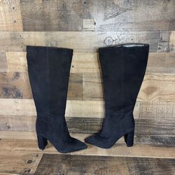 Gianni Bini Kellbie Black Suede Tall Boots Wide Calf 7.5W