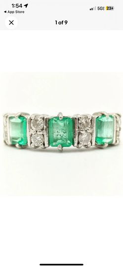 Valentines Day Special Natural Emerald And Diamond Ring Pt900 Platinum Size 6.75