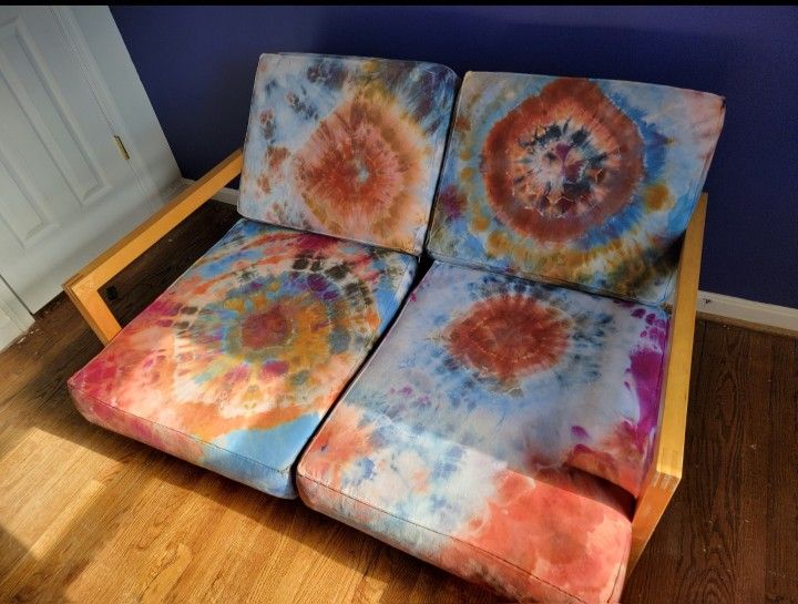 colorful tie-dyed loveseat