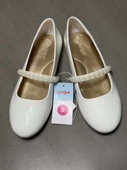 Cat & Jack White Girls' Mary Jane Dress Shoes with Beaded Strap Size 5 NWT