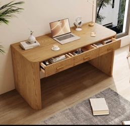 60" Modern Oak Executive Desk with Curved Waterfall Edge
