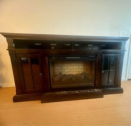Dark Wood TV Stand with Electric Fireplace