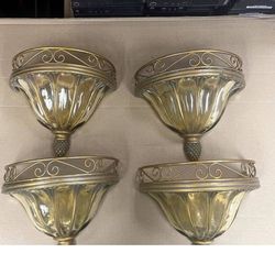 4 Vintage Wall Shelves from Home Interiors, Gold Metal and Glass Wall Decor