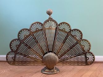 Vintage Brass Peacock Fireplace Screen