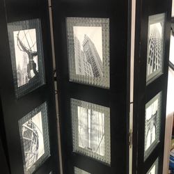 Black Folding Screen, Round Table With Flaps, Black Barcart, Uttermost Mirror, Leather Chair