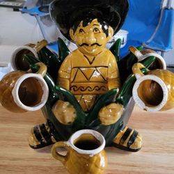 From Mexico Vintage Tequila Decanter Shot Glasses Mexican Man Sombrero Liquor Bottle Man Figural Set