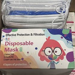 NEW Kids Disposable Face Mask 50 Pack Ages 5-12 Filter 4-Layer Safety Face Masks for Kids Daily Use.All Metal Nose Clips