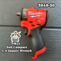 Milwaukee M12 FUEL 12V Lithium-Ion Brushless Cordless 3/8 in. Sub Compact Impact Wrench