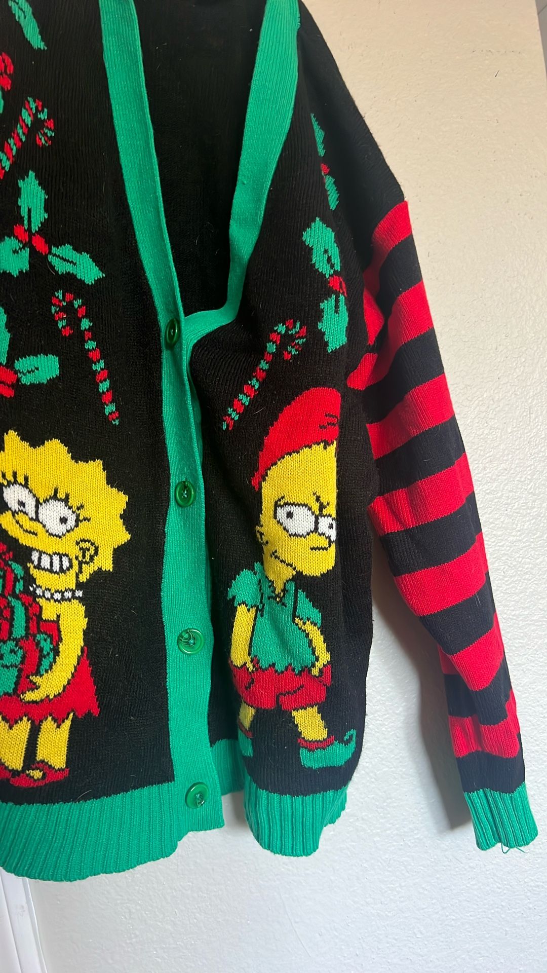The Simpsons Sweater Cardigan Adult Size M Button Front Christmas V Neck Holiday