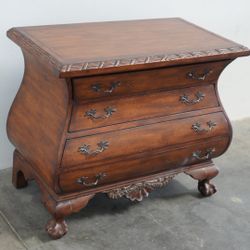 Mahogany Bombe Chest with 5 Drawers - Vintage Handcrafted Bombay Dresser 1980s