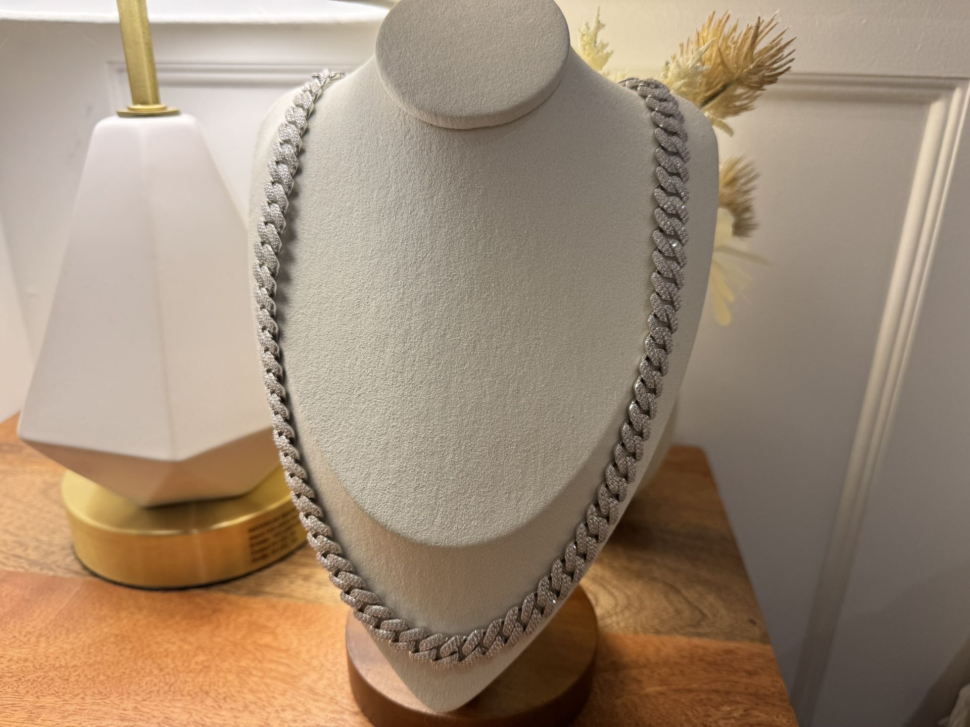 New Moissanite 12MM 22In Cuban Link Chain Necklace, 18K White Gold Plated Sterling Silver