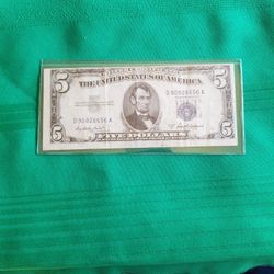 $5 Silver Certificate Blue Seal 1953 Error Unlined From Top Silver Certificate Blue Seal