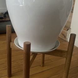Plant Pot And Wooden Stand 