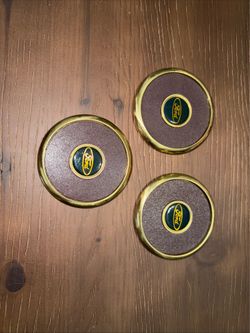 Vintage “Ford” Solid Brass & Leather Coaster Set of 3 BTS 1980s