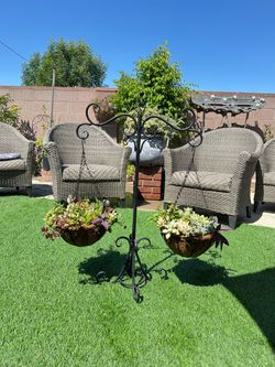 Plant Stand with Two Succulent Hanging Baskets
