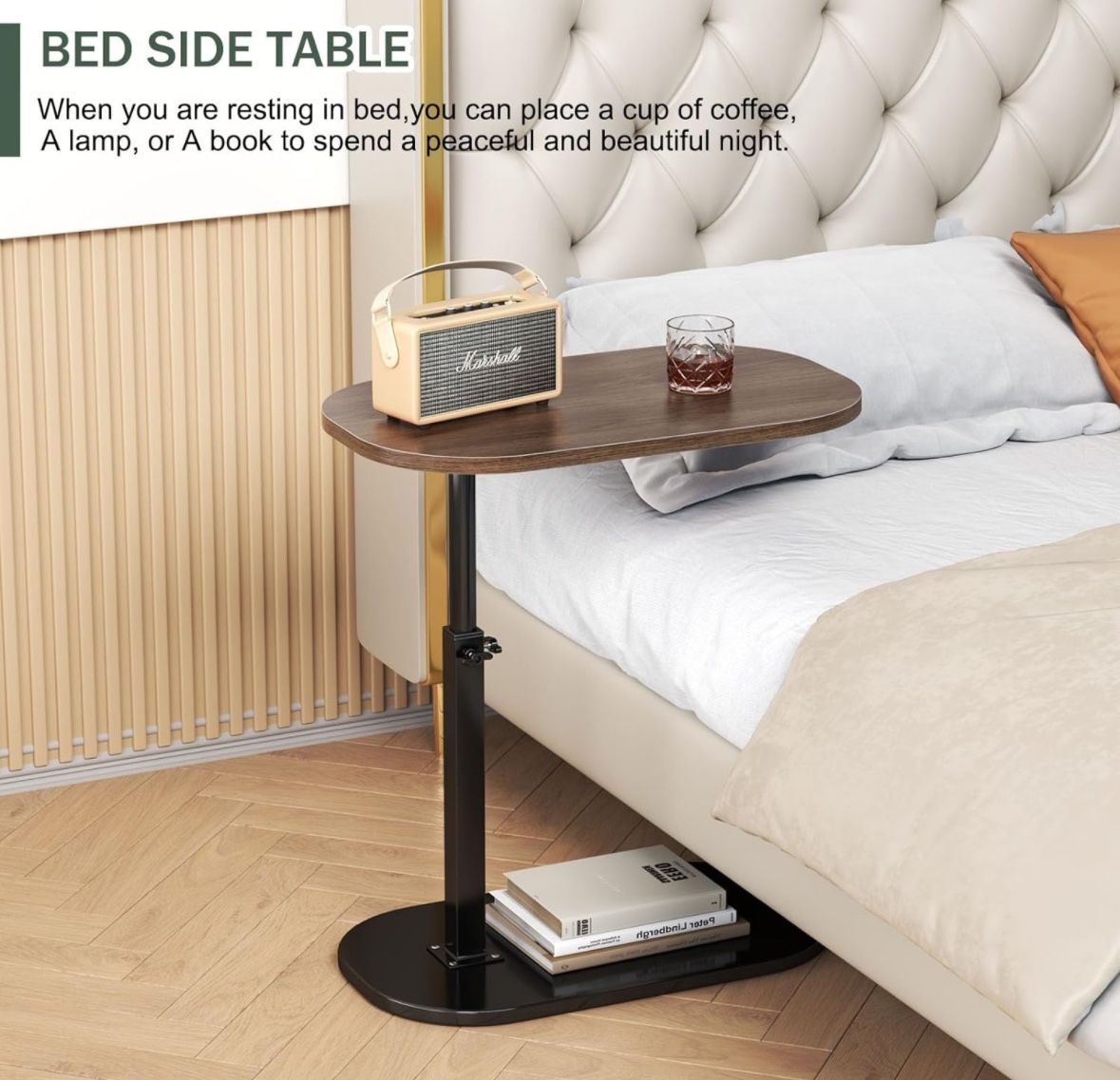 C Table End Table,Skinny Side Table Adjustable Height,360°Swivel TV Tray Table,Couch Tables That Slide Under,Small Coffee Tables for Small Spaces,Drin