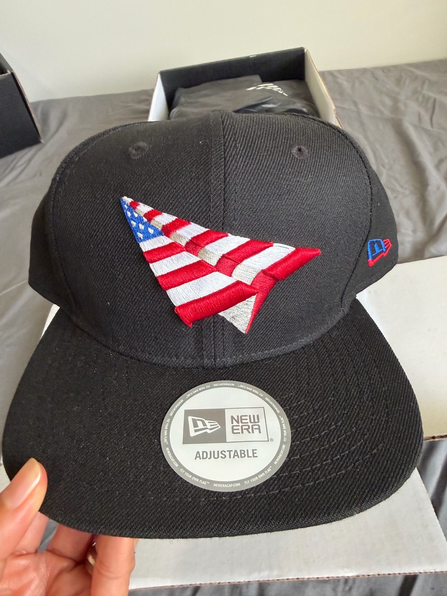 New Era Adjustable Snapback Hat Black ROCNATION Embroidery USA Flag One Size