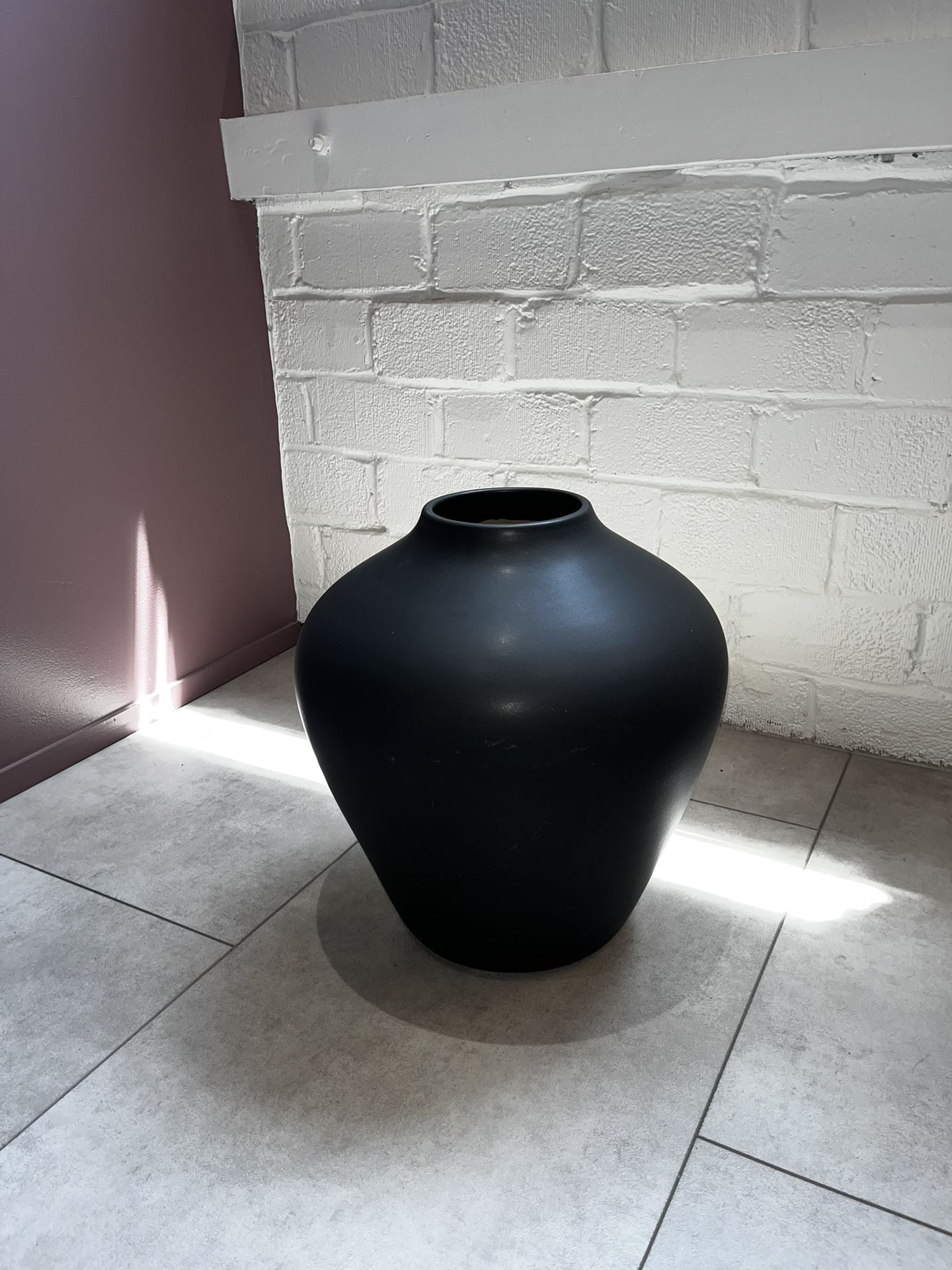West Elm Pure Black Matte Ceramic Vase - 14.5” Pot