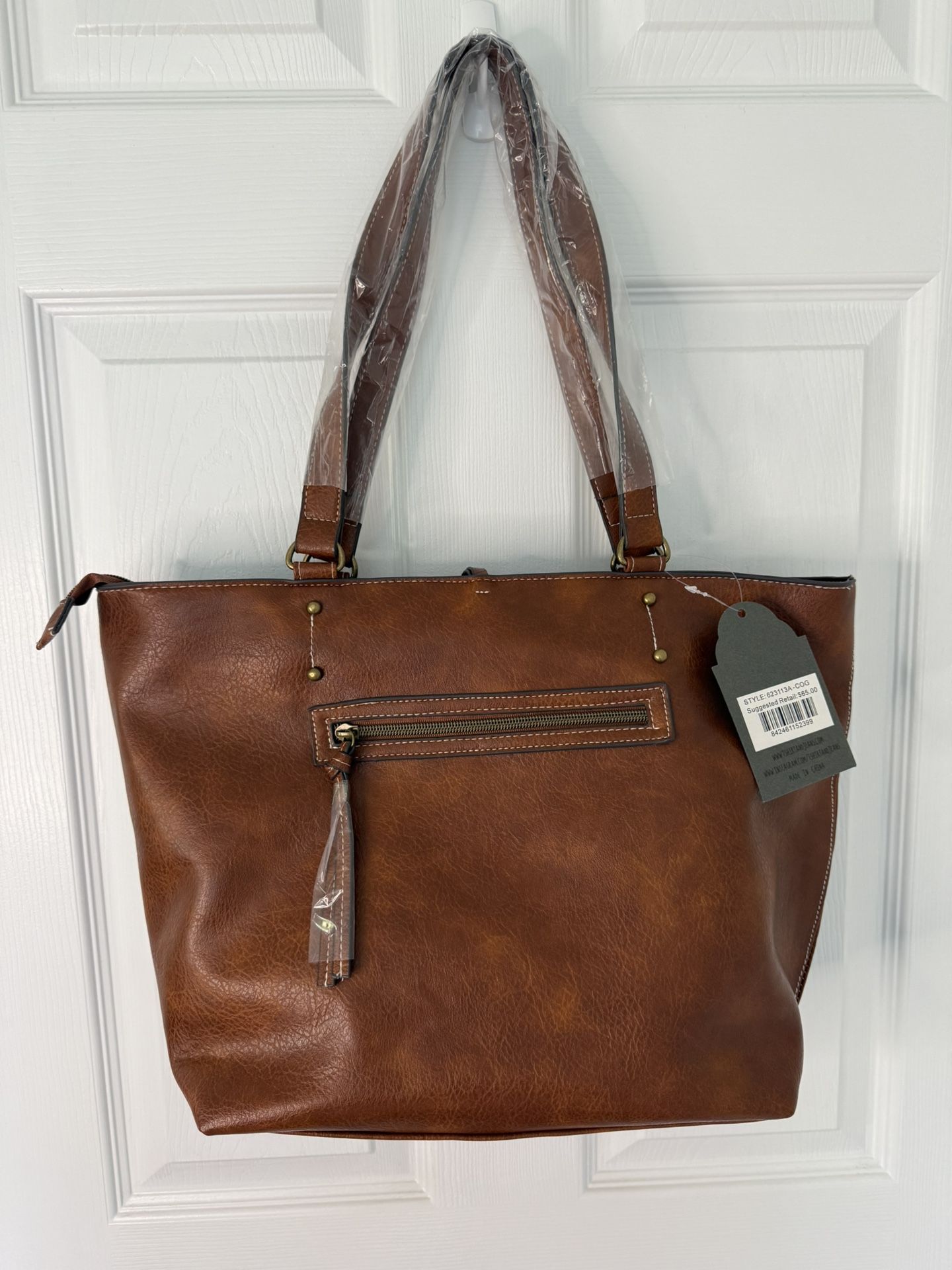T-Shirt & Jeans Vegan Leather Tote Bag with Front Zipper Pocket Fits up to 15 inch Laptop Womens