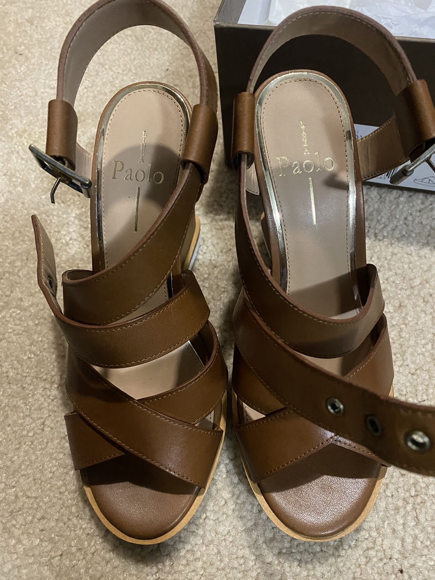 Linea Paolo Edyta Sporty Rubber Bottom High Wedge Serpentine Leather Sandal Size 6.5 **Brand new, never worn