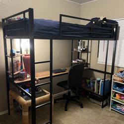 Twin Loft Bed With Desk and Storage Shelves