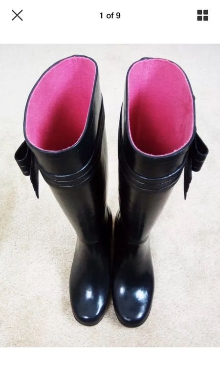 Kate Spade New York women's tall bow rain boots size 9 black rubber .