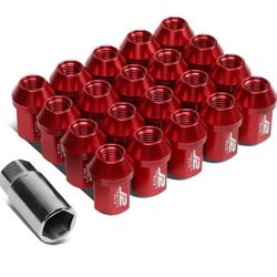 Aluminum Red M12 x 1.5 20Pcs L: 35mm Close End Lug Nut w/Socket Adapter