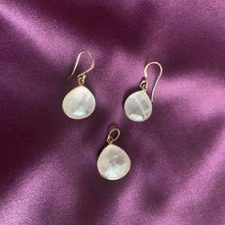 Delicate gold tone, light pink, faceted PENDANT and EARRINGS set. Worn twice.