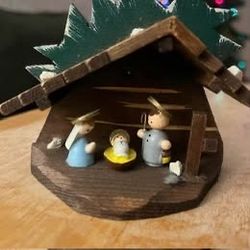 Vintage Miniature Painted Wood Nativity Christmas