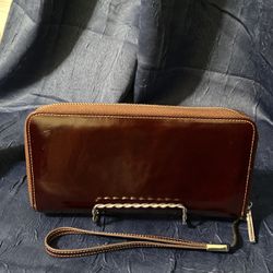 Dante RFID Blocking Brown Leather Zip Around Wallet/Wristlet.