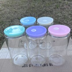 Clear Glass Cup + Pastel Acrylic Lid + Glass Straw 