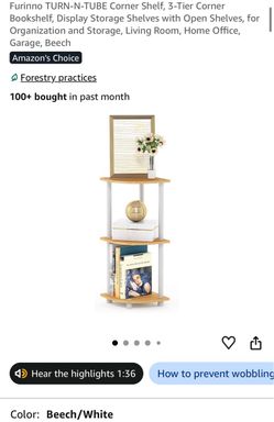 Furinno 3-Tier Corner Bookshelf, Beech/White