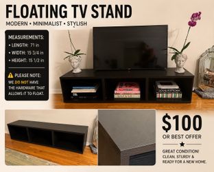 Floating Black Wood TV Stand – $50 OBO
