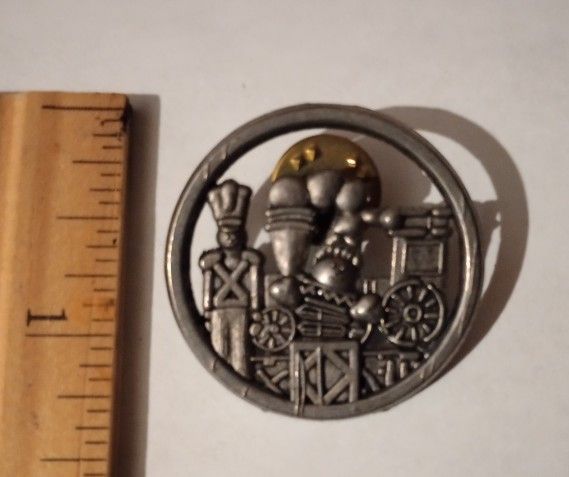 1998 Hallmark Christmas Toy Soldier Train Jack in the Box Silver Tone Vintage Collectible Lapel Pin A-2