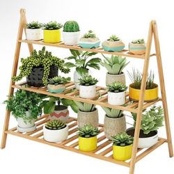 Bamboo Plant Stand Indoor Plant Shelf for Multiple Plants 3 Tiers Flower Holders for Patio Garden Li