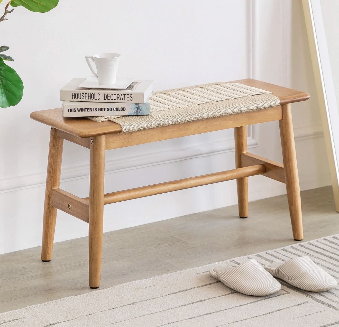 Francis Woven Ottoman Bench. Wood Color