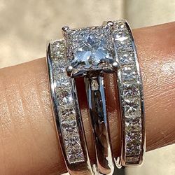 Robbins Brothers Princess Cut Diamond Bridal Set – 14K White Gold (Size 5)
