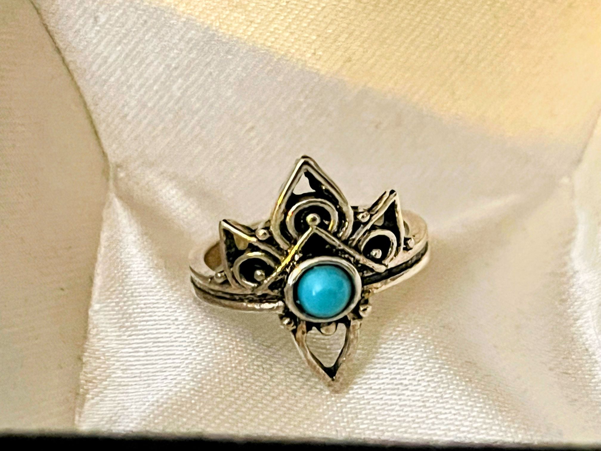 Ring Size 5 Vintage Costume Silver Turquoise Jewelry