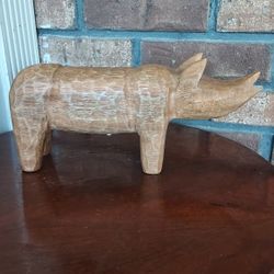 Wooden Hand Carved Rhinoceros Sculpture Figurine Rustic Primitive Native Target 